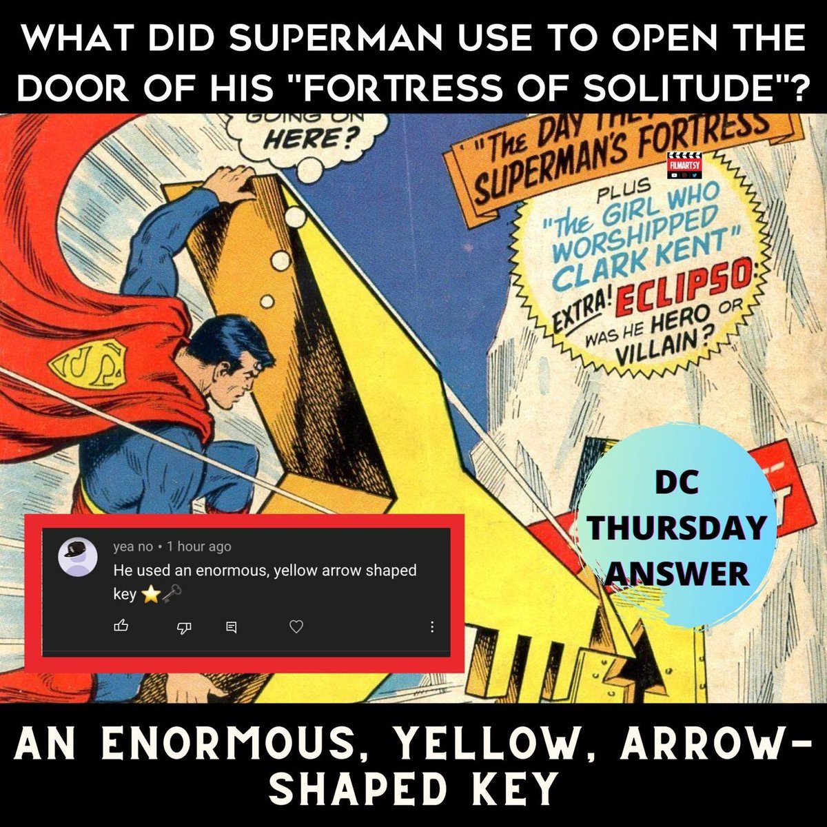 FilMongerOffl's tweet photo. How many of you participated in our DC Thursday Quiz?
Please Follow @filmartsy for More Unique DC Trivia Questions and Facts😊🙏🏻
#dcthursday #dcthursdays #superman #henrycavill #clarkkent #clark #dc #dceu #dcfacts #facts #trivia #quiz #filmonger #filmongerquiz https://t.co/TdnaVKHPpC