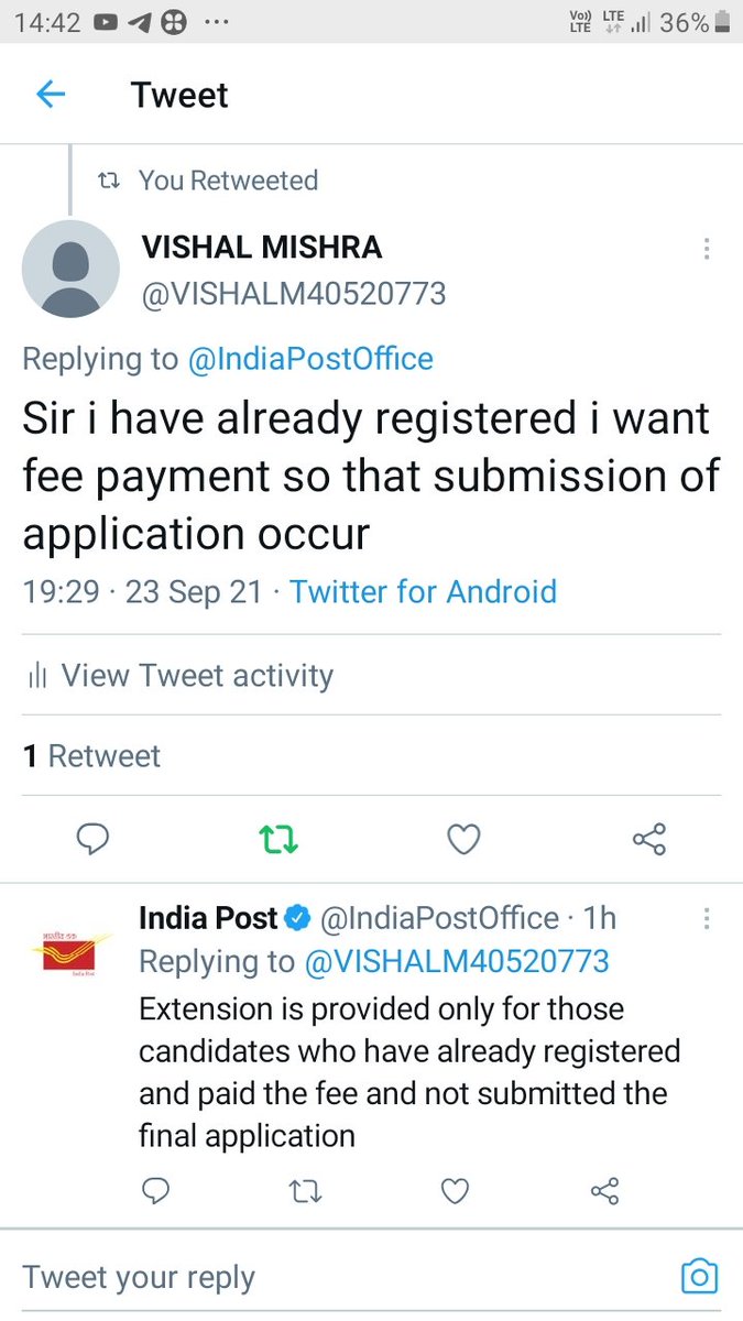 VISHALM40520773's tweet photo. @IndiaPostOffice Please extend the date of fee payment of up gds application form. Without fee payment we cannot submit application form. 
#extend fee payment date 
@AshwiniVaishnaw 
@IndiaPostOffice https://t.co/HPTgImQKEp
