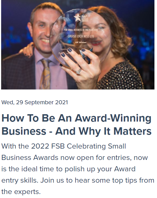 FSB_Highlands's tweet photo. Proud of your business? Have you signed up for our Business Awards Webinar yet? Taking place next Wed (29th) at 2pm, it will look at why biz awards matter, how best to enter, what judges look for, and how to make the most of success. @BGHighland @HIEScotland @eann_hie @SDSNorth https://t.co/2666keIeiF
