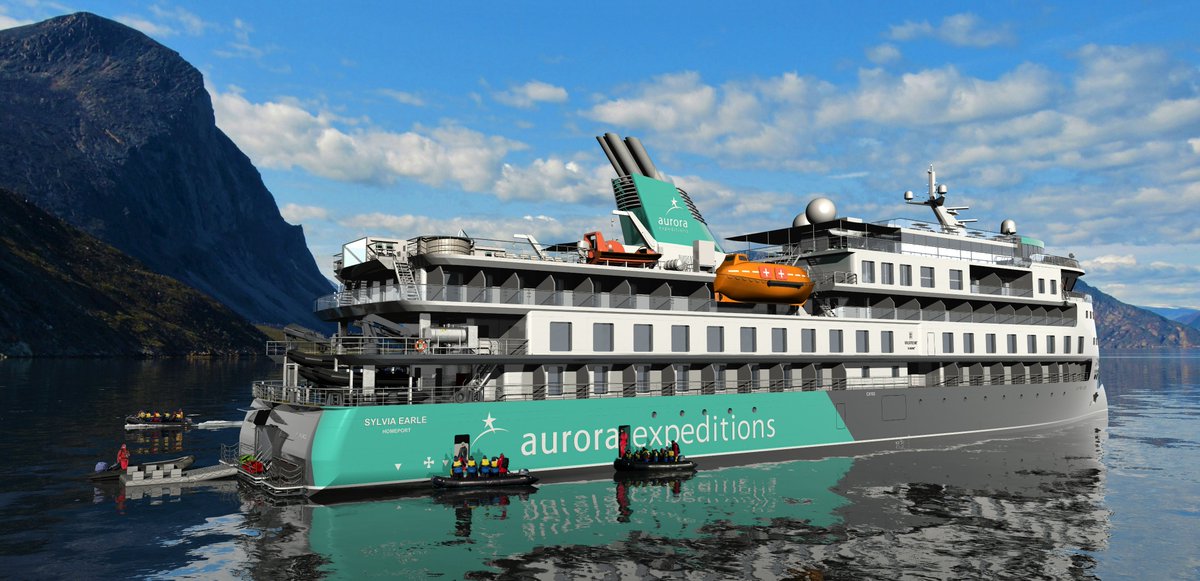 ae_expeditions's tweet photo. Our newest ship, Sylvia Earle, joins the fleet in 2022. Our second Ulstein X-Bow® vessel, she features a two-level glass atrium offering unrivalled views which is also home to our dedicated Citizen Science Centre 🔽 #CLIACruiseWeek #ExploreEndlessly #AuroraExpeditions https://t.co/HODLtDw0hL