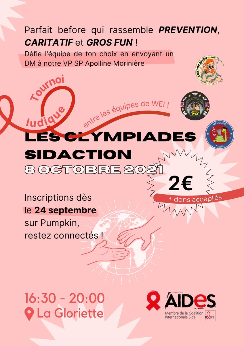 Corpomedtours's tweet photo. [⛹️‍♀️OLYMPIADES🚴‍♂️]

Ça y est les inscriptions des D1 pour les olympiades sont lancées!🎉
Pour plus d'informations sur ce projet qui aura lieu le 8 octobre, à la gloriette, allez sur vos groupes de promo😜
Le lien pour s'inscrire est juste la:↙️
https://t.co/xKc3MXrzFz
🌝 https://t.co/vt9OoBTcyx