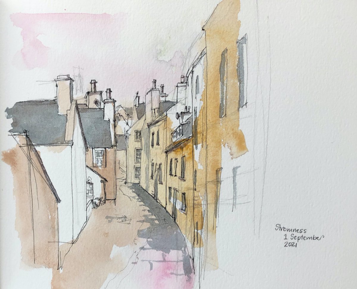 Alfred Street near @StromnessMuseum and <a href="/VintagePaperCo/">VPCo.</a> in beautiful #Stromness, #Orkney
More on my website: janesketching.com/2021/09/12/ork…

#watercolour with <a href="/DANIELSMITH_ART/">DS Art Supplies</a> paints from <a href="/jacksons_art/">Jackson's Art</a>
in @PrintUrchin #sketchbook on #archespaper 
<a href="/urbansketchers/">urbansketchers</a> (is Stromness “urban”?)