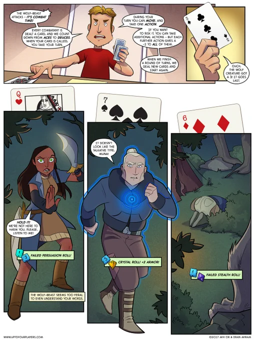 On top of the in-game story, we also focus on what happens around the table. Our players are using the Savage Worlds game system, and GM Nadav explains its rules to his players - as well as to readers - as they encounter them. You can actually learn how to play through reading! > 