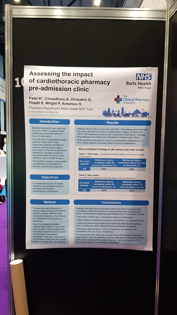 Kalpesh Patel (@kalpsbht) on Twitter photo Poster up for CPC 2021! Come have a chat with George one of our team members at Barts Health NHS Trust who can tell you all about cardiothoracic meds histories taken at St Barts prior to patients coming in for elective procedures <a href="/BHCpharmacy/">Michelle</a> <a href="/santon74/">sotiris antoniou</a> <a href="/pharmBHC/">Paul Wright</a> <a href="/CPCongress/">Clinical Pharmacy Congress</a> Poster up for CPC 2021! Come have a chat with George one of our team members at Barts Health NHS Trust who can tell you all about cardiothoracic meds histories taken at St Barts prior to patients coming in for elective procedures <a href="/BHCpharmacy/">Michelle</a> <a href="/santon74/">sotiris antoniou</a> <a href="/pharmBHC/">Paul Wright</a> <a href="/CPCongress/">Clinical Pharmacy Congress</a>