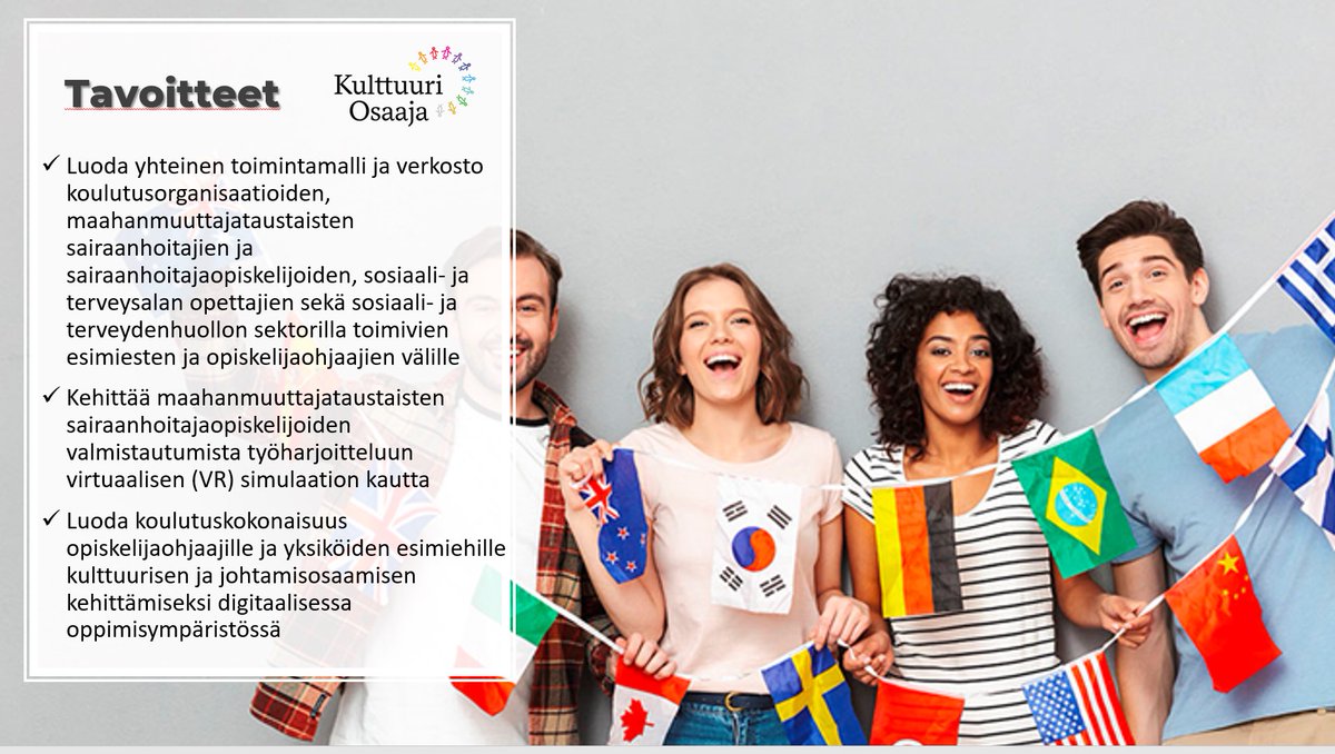 kulttuuriosaaja's tweet photo. Our project on Culture Expert has been presented today in Nordic conference nursing science conference #PSHTP21 #hoitotiedepäivät to nurses, students, educators, leaders, researchers and other important stakeholders. https://t.co/jiE2iuG2zw