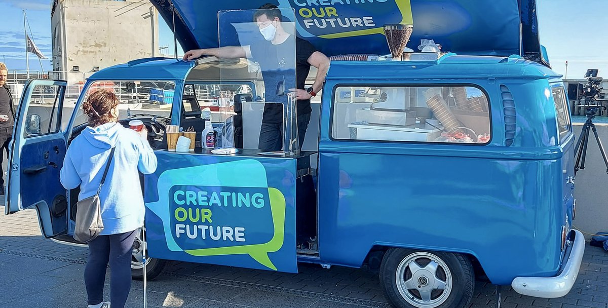 Come for the coffee, stay to submit your idea for new research. The Creating Our Future Roadshow is at Greystones Harbour today until 12pm. 

The roadshow runs until 25 October, visiting every county in Ireland. Find future locations at creatingourfuture.ie
#CreatingOurFuture