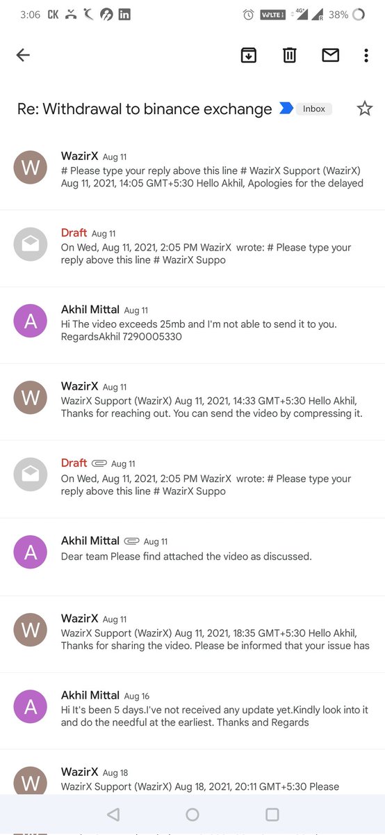akhil42's tweet photo. @NischalShetty @WazirXCares @WazirXIndia 

So what an amazing work by #wazirx.
I raised ticket on 11th Aug. But till today they have not provided me with any proper response.I'm getting automated reverts from their side. How difficult it is for them to solve customer complaints? https://t.co/U5LPPldT6t