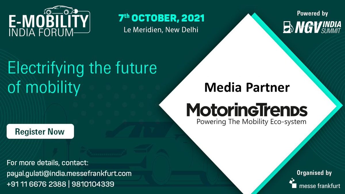To attend the upcoming 'Electrifying the future of mobility' conference register yourself at- ngvindiasummit.com/emobilityindia…

Organised by- @MF_IND
Powered by- @NgvSummit

#EV #electricmobility #futuremobility