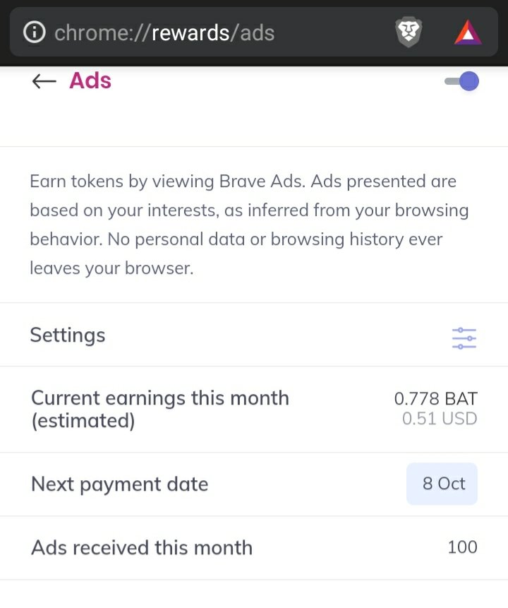 newcryptobloke's tweet photo. For those who were wondering, this is what using the #Brave browser pays you in #BAT coin on a Mobile phone.

@brave 
@braverewards 
#cryptoau
#braverewards 
#bravebrowser https://t.co/4jvPVaoCfM
