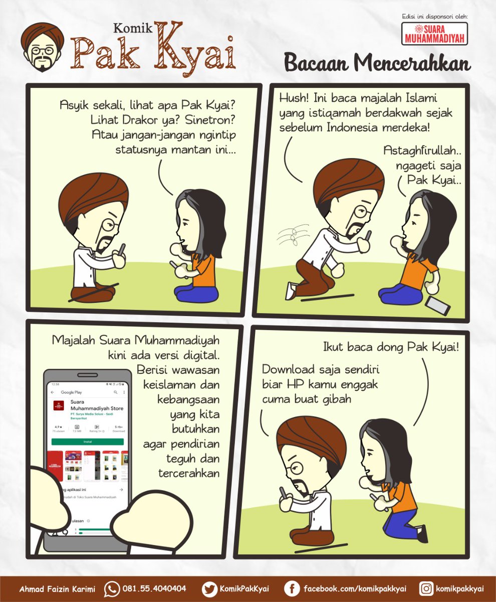 KomikPakKyai's tweet photo. Komik Pak Kyai ~ edisi Bacaan Mencerahkan 
(adv) Gunakan kuota besarmu sebelum datang kuota habismu. Gunakan baterei penuhmu sebelum datang baterei habismu. 

Download Majalah Suara Muhammadiyah digital. Klik link berikut: 
https://t.co/IYtEFdxn13

@majalahSM
@muhammadiyah https://t.co/hlQE94shz4