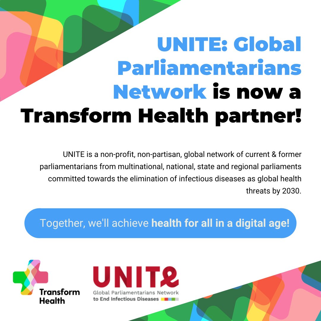 .<a href="/Trans4m_Health/">Transform Health</a> is proud to announce its partnership with <a href="/UNITE_MPNetwork/">UNITE Parliamentarians Network for Global Health</a>, the global network of parliamentarians committed to ending infectious diseases!

Welcome aboard the Coalition! :)