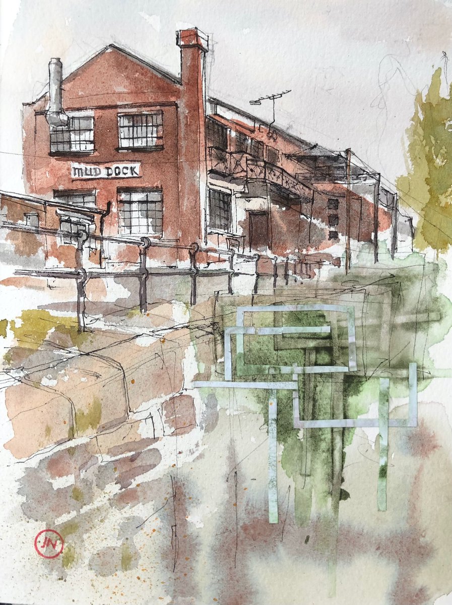 JaneNorthcote's tweet photo. @SonjaNisson It was indeed a great start to the day: a swim round the pier, and a double breakfast 🏊‍♀️ 🏊‍♀️ 🍳☕️ 

Here’s a sketch of Bristol Mud Dock. I had a great walk along the dock - so much is new! But Mud Dock was still there..

https://t.co/Qq6o9ySuLM

#bristol @mud_dock
@urbansketchers https://t.co/5bAWTv0LR4