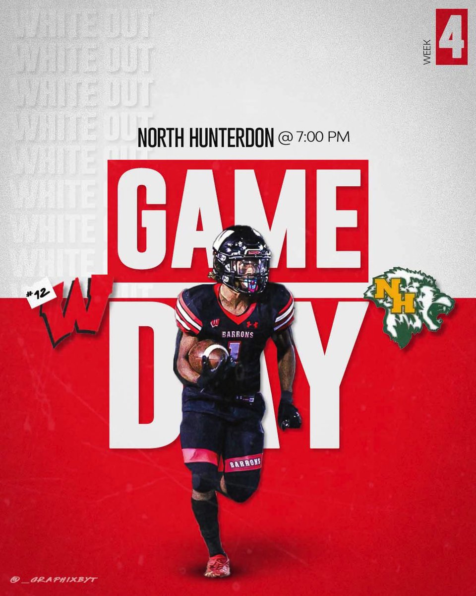 Coach_JLaSala's tweet photo. 🚨Gameday🚨 

🆚 North Hunterdon Lions  
📍 Woodbridge High School 
⌚️ 7pm 

White Out ☑️

#BarronBuilt | #WeAreBarrons https://t.co/dUheAbiqIQ