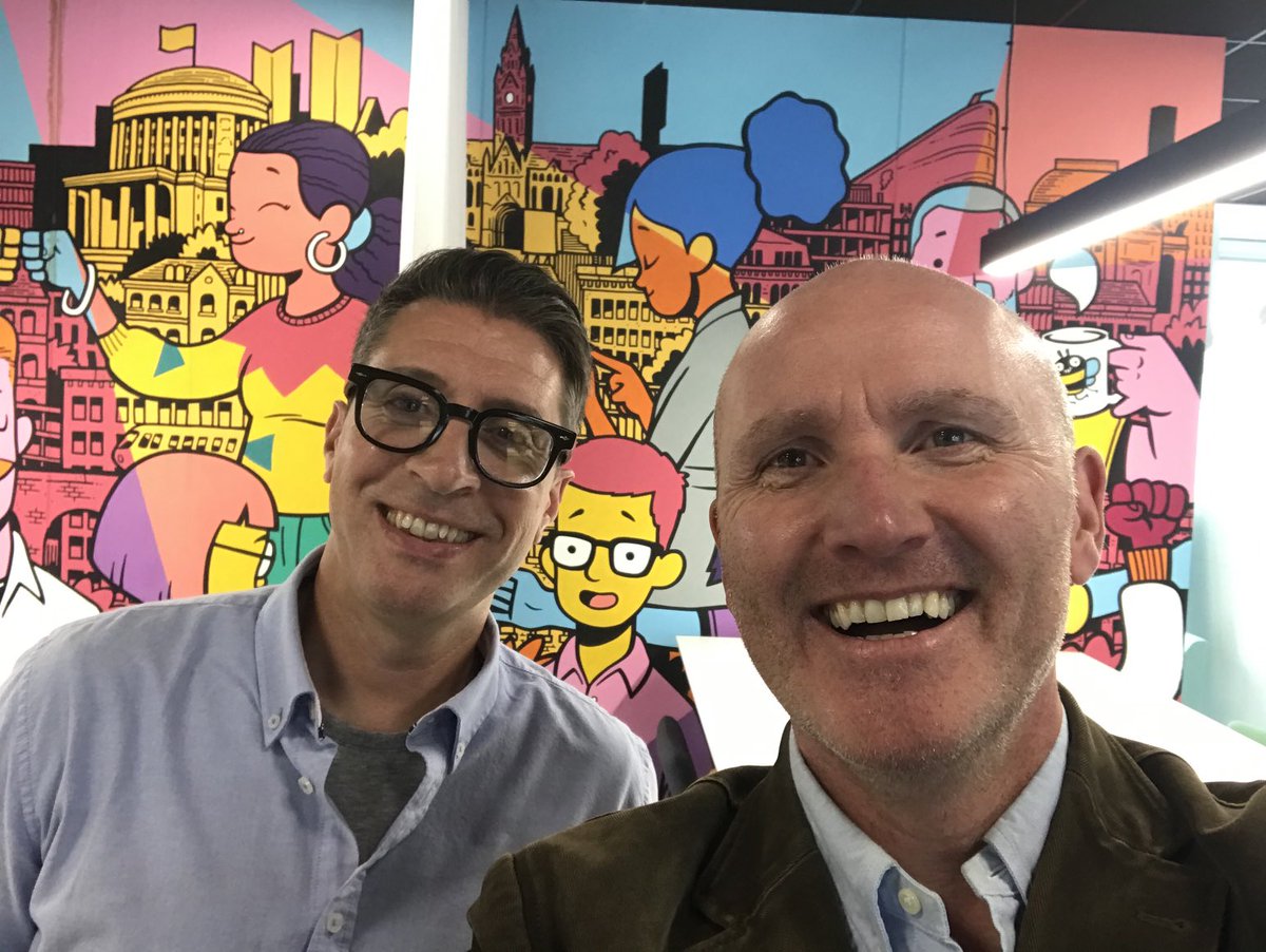 gedquinn's tweet photo. With Chris Plant in our Manchester office. Great to meet up in person V Zoom. Mural by Hammo in the back is brand compliant! https://t.co/DH2FTITn03
