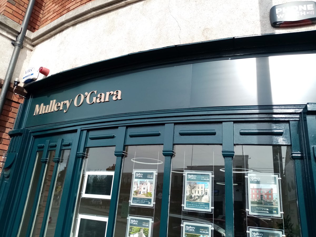 Signsireland's tweet photo. Time to freshen up the fascia? New backing panels and individual lettering we manufactured and installed for Mullery O'Gara Estate Agents in Terenure, Dublin. #signage #fasciasignage #signsolutions https://t.co/2BOQNKQhi4