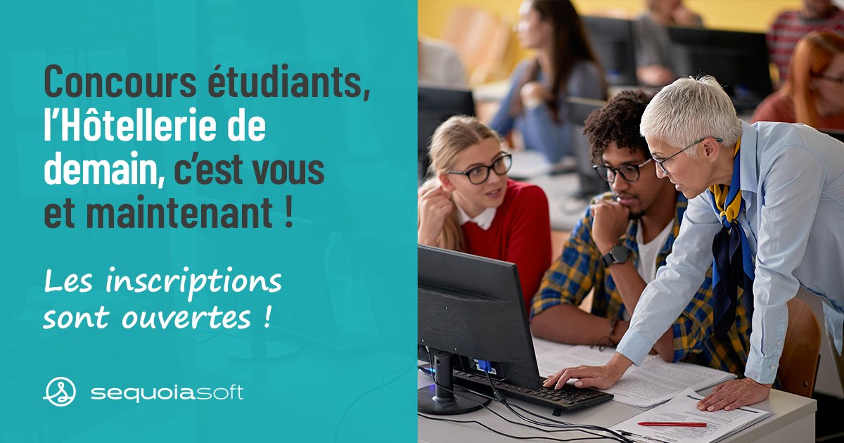 sequoiasoft's tweet photo. 🛎️ Vous êtes professeurs ou intervenants en école hôtelière ? Faites participer vos étudiants au jeu-concours organisé par #Sequoiasoft "L’hôtellerie de demain c’est vous, et maintenant !".
Inscrivez-vous sur https://t.co/R7EINGGJeJ https://t.co/ekTC4yalK0