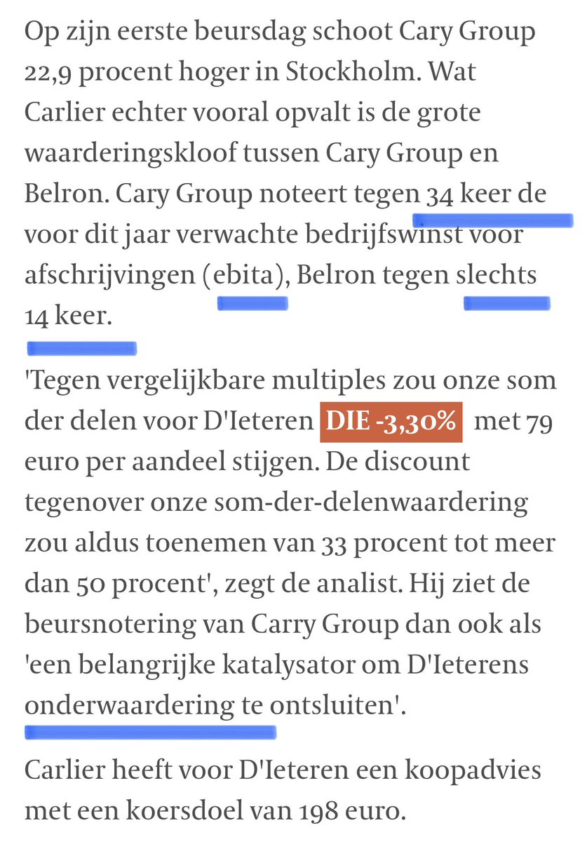DeMolJohan's tweet photo. Het is niet omdat een bedrijf waanzinnig gewaardeerd wordt tegen 34 x ebitda dat 14 x ebitda een onderwaardering zou betekenen… @tijd #carygroup https://t.co/6c8Ar2U9r1