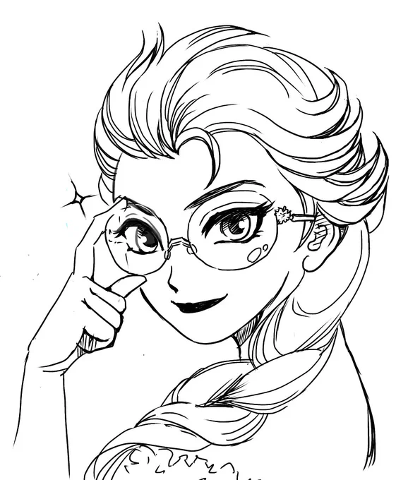 タイムラインのお子さんがおうちの方がメガネかけてるから塗り絵にもメガネ描いちゃうお話、可愛い…つられてアナの眼鏡描いてみちゃった… 