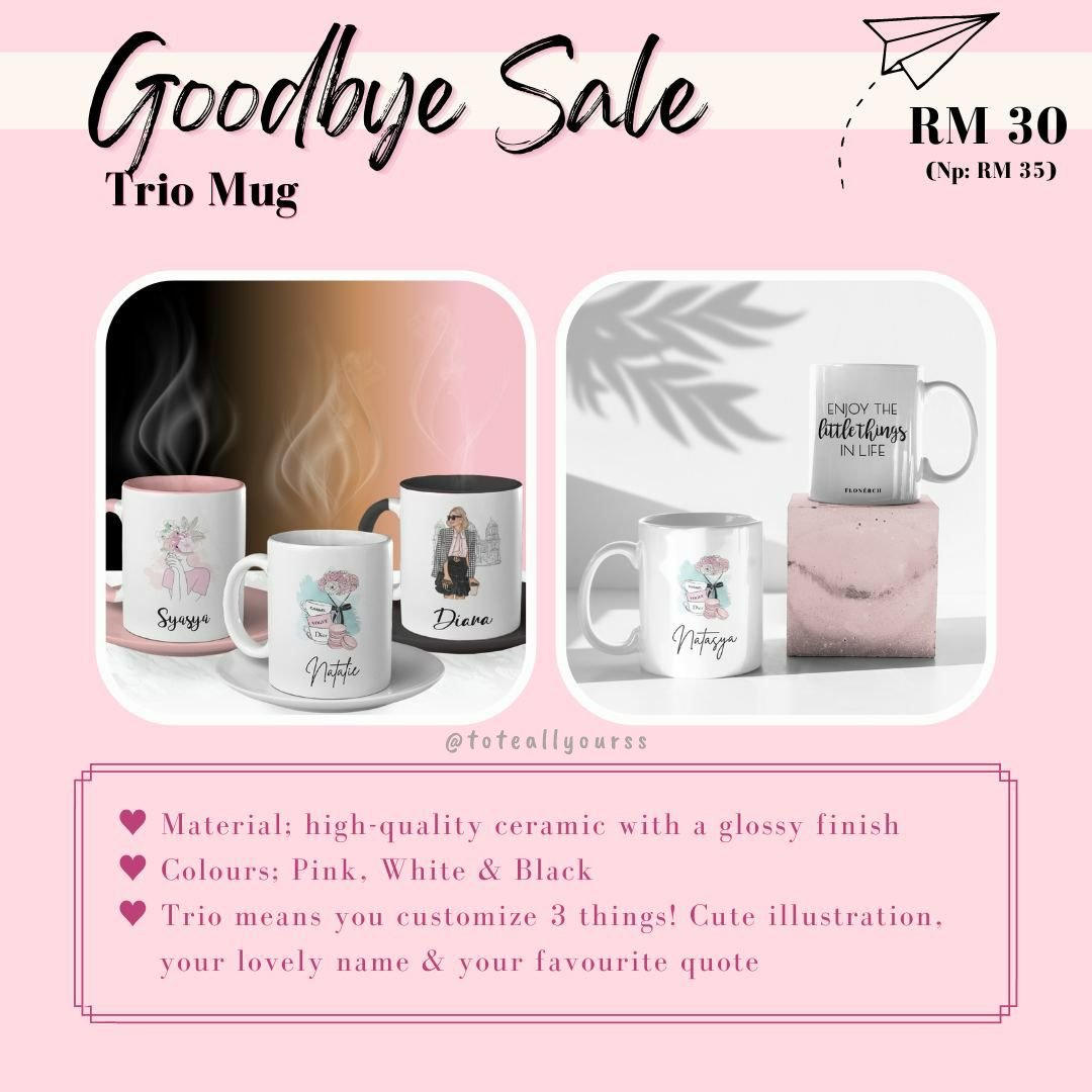toteallyourss's tweet photo. #GoodbyeSale — Trio Mug

Trio means you customize 3 things:
1) Cute illustration
2) Your lovely name
3) Your favorite quote

• Material - High-quality ceramic with glossy finish
• Colour : Black, White &amp; Pink

To order : https://t.co/vrzbLnwVqx https://t.co/Qbrd3aTgCw