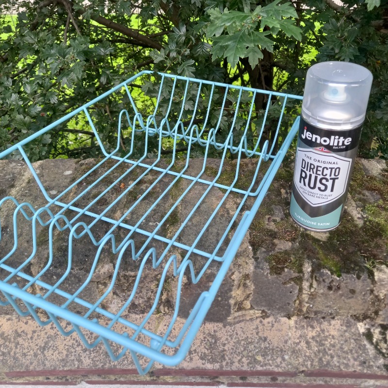 Jenolite's tweet photo. This before and after is crazy! Check out how we gave this metal dish rack a whole new lease of life with our Turquoise Directorust Spray Paint!