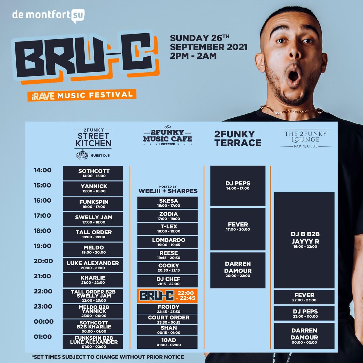 2funkymusiccafe's tweet photo. Sunday's lineup is looking 🔥🔥🔥🌡️ Make your Freshers week one to remember and grab your tickets to BRU-C iRAVE MUSIC FEST whilst you still can @ https://t.co/sVhrjrf4N4

#2funkymusiccafe #2funkycomplex #leicester #freshers #freshers2021 #freshersweek #dj #djs #djset #livedj https://t.co/NuzT08Jmfx