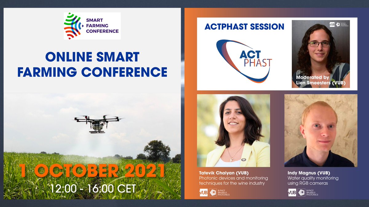 actphast's tweet photo. Join us for the Online Smart Farming Conference on October 1st, where @LienSmeesters (@BPhotVub, @VUBrussel) will host the @actphast session! ππ½πΎ
β‘οΈ More info: https://t.co/0c5JUtoW3j
#smartfarming #farming #actphast #photonics #innovation #watermonitoring #foodmonitoring https://t.co/LG0WxY8WAQ