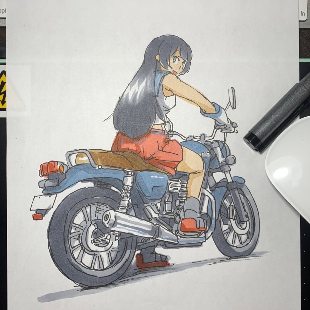 houshou (kancolle) 1girl motor vehicle ground vehicle helmet solo motorcycle ponytail  illustration images