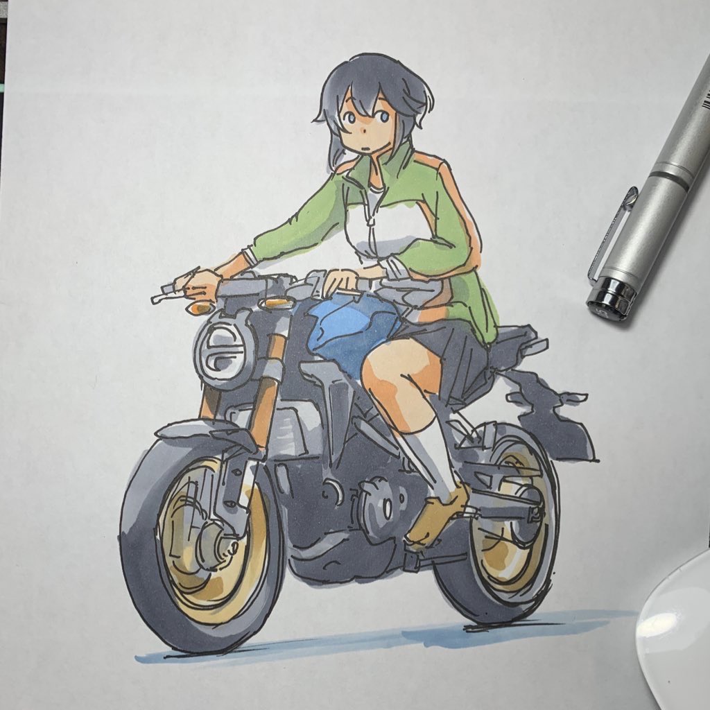 houshou (kancolle) 1girl motor vehicle ground vehicle helmet solo motorcycle ponytail  illustration images