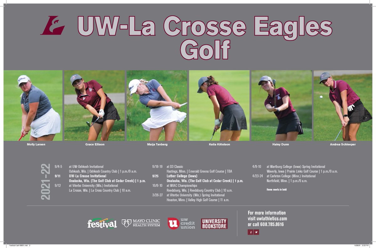 UWLAthletics's tweet photo. Check out the @UWLGolf poster. UWL returns to action Saturday at The Golf Club at Cedar Creek. Go Eagles! https://t.co/lqp3cGDw54