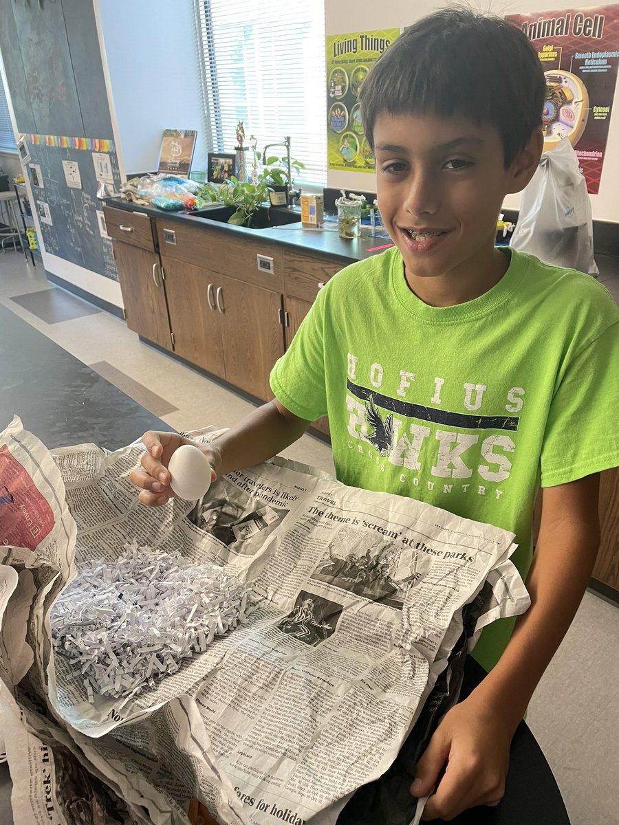 baumel_dawn's tweet photo. The egg survived its 20 foot drop! Great design by this 7th Adv Scientist @HofiusKISD applying what he’s learned about energy & forces! @KleinISDscience #soaringinscience https://t.co/M23yOj1CpW