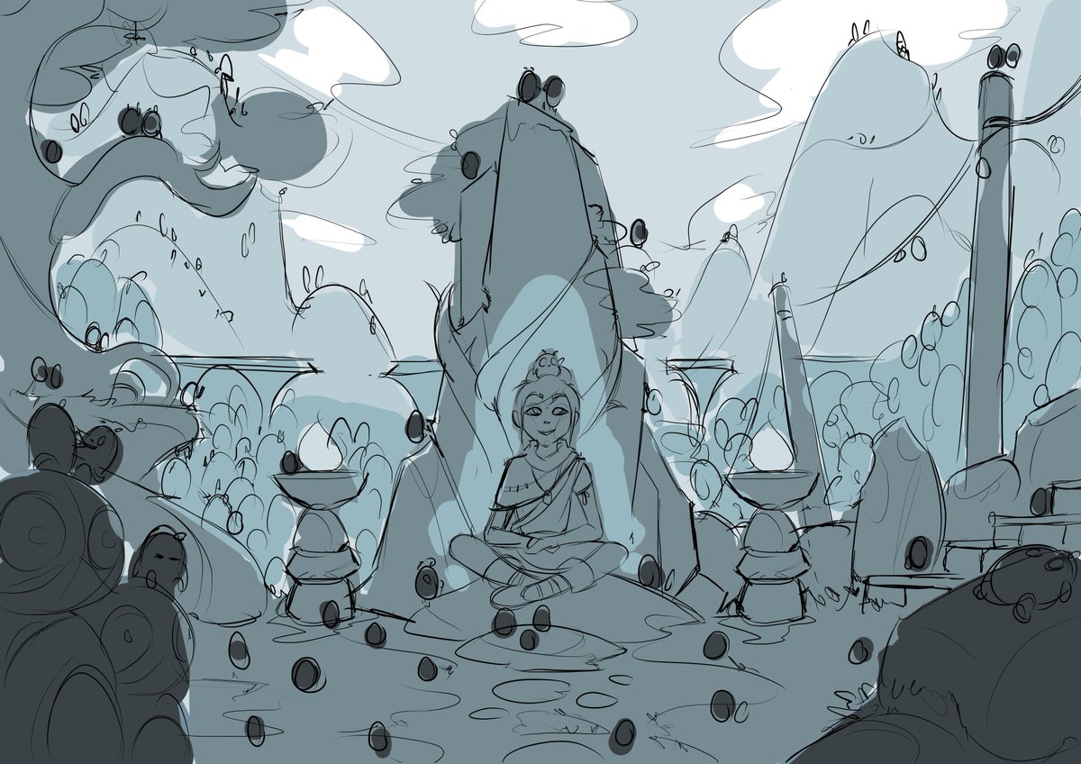 Sento_Coart's tweet photo. 🏞️Boceto para un print que estoy preparando, como lo veis? 
#conceptart #concept #characterdesign  #digitalillustration #digitalart #colors #ilustracion #ilustration #ilustracion #ilustraciondigital #ilustraciones #arte #sketch #kena #playstation #videojuegos #kenabridgeofspirits https://t.co/QEZAHo2Ikv