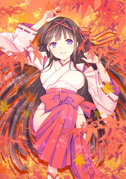 秋巫女 #女の子 #オリジナル #創作 #巫女 #和風 #巫女服 #少女 #紅葉 #黒髪 #黒髪ロング https://t.co/GM7WjiLwi8 