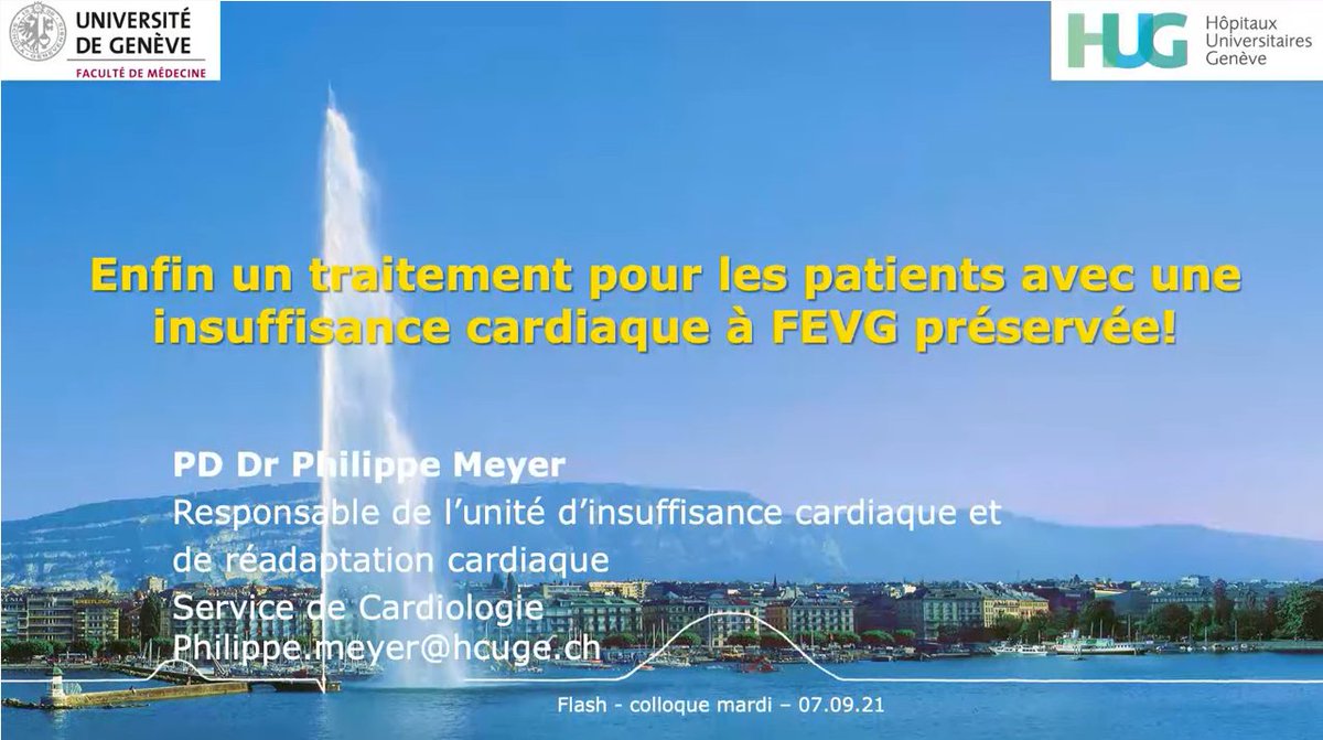 Enfin un traitement pour les patients avec une insuffisance cardiaque à FEVG préservée! Explications du Dr Philippe Meyer du Service de #cardiologie des HUG  à l'occasion du colloque de #médecine du mardi 7 septembre 2021 <a href="/UNIGEnews/">Université de Genève</a> #recherche #santé youtu.be/7I03Fe5JYm8