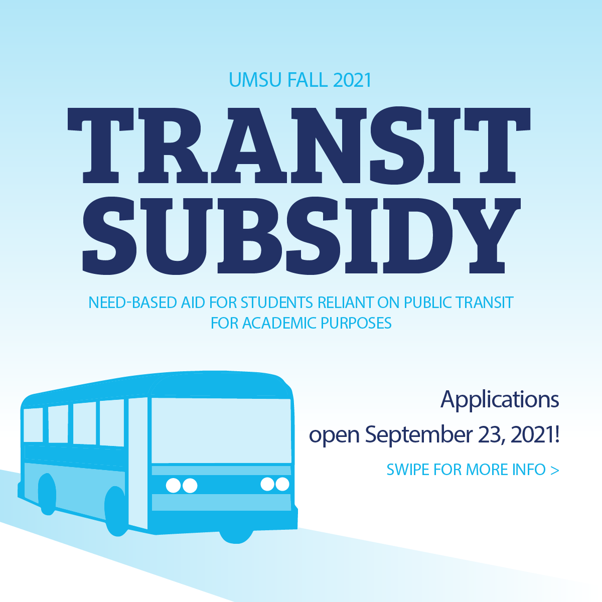 MyUMSU's tweet photo. π¨ Applications for Fall 2021 Transit Subsidy are now open! π¨
Swipe through this post to learn more about the program! π Applications close on October 24, 2021. Head to the link below for the application:
https://t.co/mrcZtSKjwB
#MyUMSU #UMSU #TransitSubsidy https://t.co/PZfUuggRjF