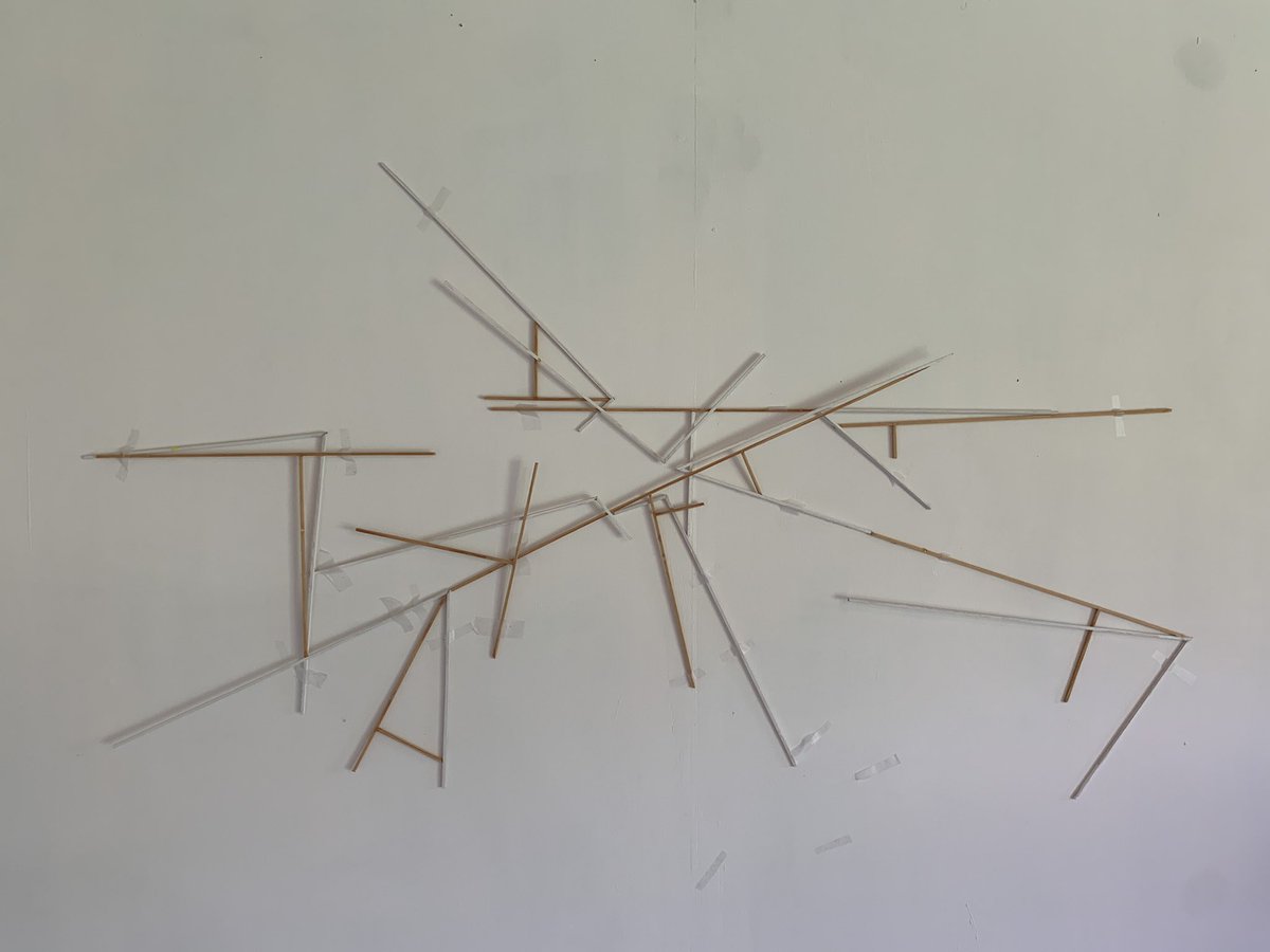 chloeleaper2's tweet photo. Work in progress…Antinomy. Wall sculpture/Linear drawing in space…exploring the interplay of horizontal/vertical with diagonal demarcation of space #linesculpture #lineinstallation #lineart #goldenratio #murmuration #theoneandthemany #matrixial #deleuze https://t.co/ryxpdZxs1k