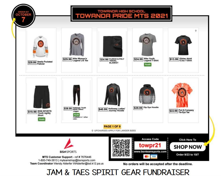 JAM &amp; TAES SPIRIT GEAR FUNDRAISER - Orders are online only, please share the link or QR code with friends and family to help support JAM &amp; TAES students. Lots of options for youth, women and men. We have sweatshirts, t-shirts, long  edl.io/n1500806