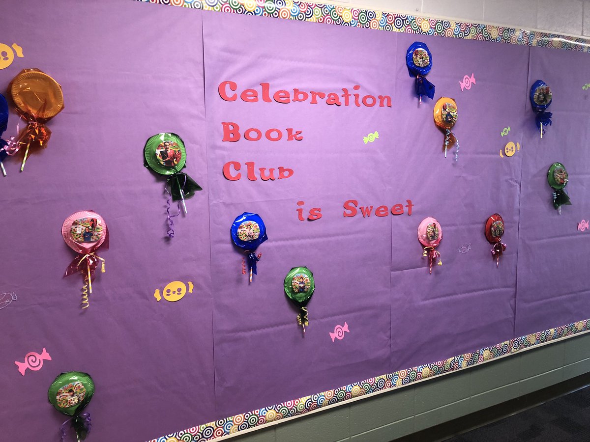 IRCStacey's tweet photo. Celebration Book Club bulletin board is coming along. Who else wants to celebrate with a book?!?! @cherokeeirc @CherokeeD67 https://t.co/meBzZYCBE6