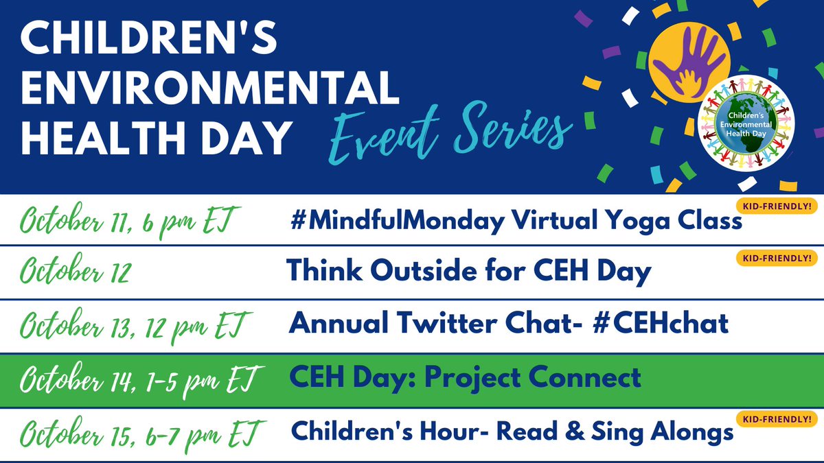 Get ready for a week of #CEHday events at CEHN this year! Join us for a virtual yoga class w @IndigenousLotus, a day to #ThinkOutside for kids' health,#EnvironmentalJustice #CEHchat w @weact4ej, CEH Day: Project Connect & kids' read/sing-alongs!  @cehday cehn.org/cehday2021