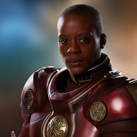 davidwailing's tweet image. In the Rose novel by #RussellTDavies, Clive has pictures of future Doctors. The one after Jodie Whitaker is described as &apos;a tall, bald black woman wielding a flaming sword&apos;. So will Russell cast T&apos;Nia Miller as the 14th Doctor when he returns as showrunner?  #DoctorWho