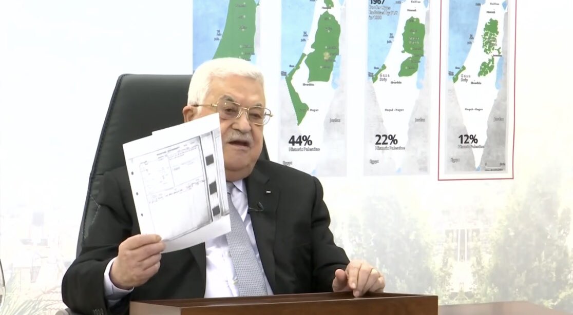 🚨Breaking: Pres. #Abbas statement to #UNGA “This year is 73rd ann. of #Nakba. More than 1/2 the #Palestinian ppl were uprooted from their land...Myself, my family and many others still possess the deeds to our land. These deeds are registered in <a href="/UN/">United Nations</a> records. Here is that deed..”