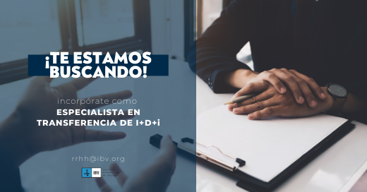 ibv_org's tweet photo. ¿Quieres ser Especialista en Transferencia de I+D+i? ¡Te estamos buscando!

📆 Tienes de plazo hasta el 28 de septiembre de 2021, ya que la incorporación será inmediata.

#IncorporateIBV #TalentoIBV #Empleo #Personas #trabajo 

Consulta los detalles aquí: https://t.co/8JEGfiYnjy https://t.co/Jc1lYDtDnL