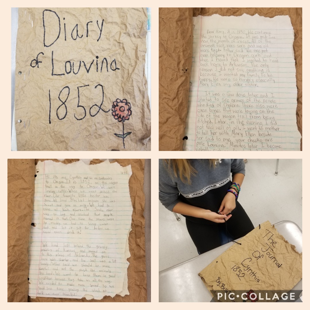 ANicoleHudson's tweet image. 5th graders just finished the novel, Bound for Oregon.  They created diary entries from the perspectives of characters in the novel.... not to mention the time and experience they had using tea to dye their paper! #WritingFocus
@GriffinSpalding @GSCSELA