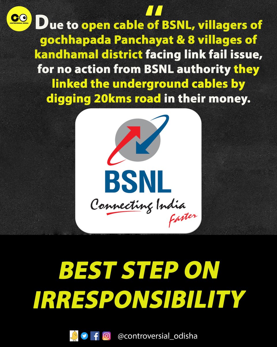 COdisha_News's tweet image. #Odisha : Best steps on Irresponsibility

@BSNLCorporate @Bsnlodisha @DMKandhamal @BJD4Kandhamal @BSNL_OR 
@IPR_Odisha #linkfail #PeopleMove @SRC_Odisha