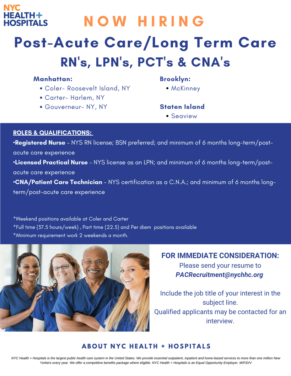 KBCCCareer's tweet photo. NYC Health+Hospitals. Now Hiring. Apply now. #kbcccareer #kcccareersuccess #employmentopportunities https://t.co/vDaoQIylRz
