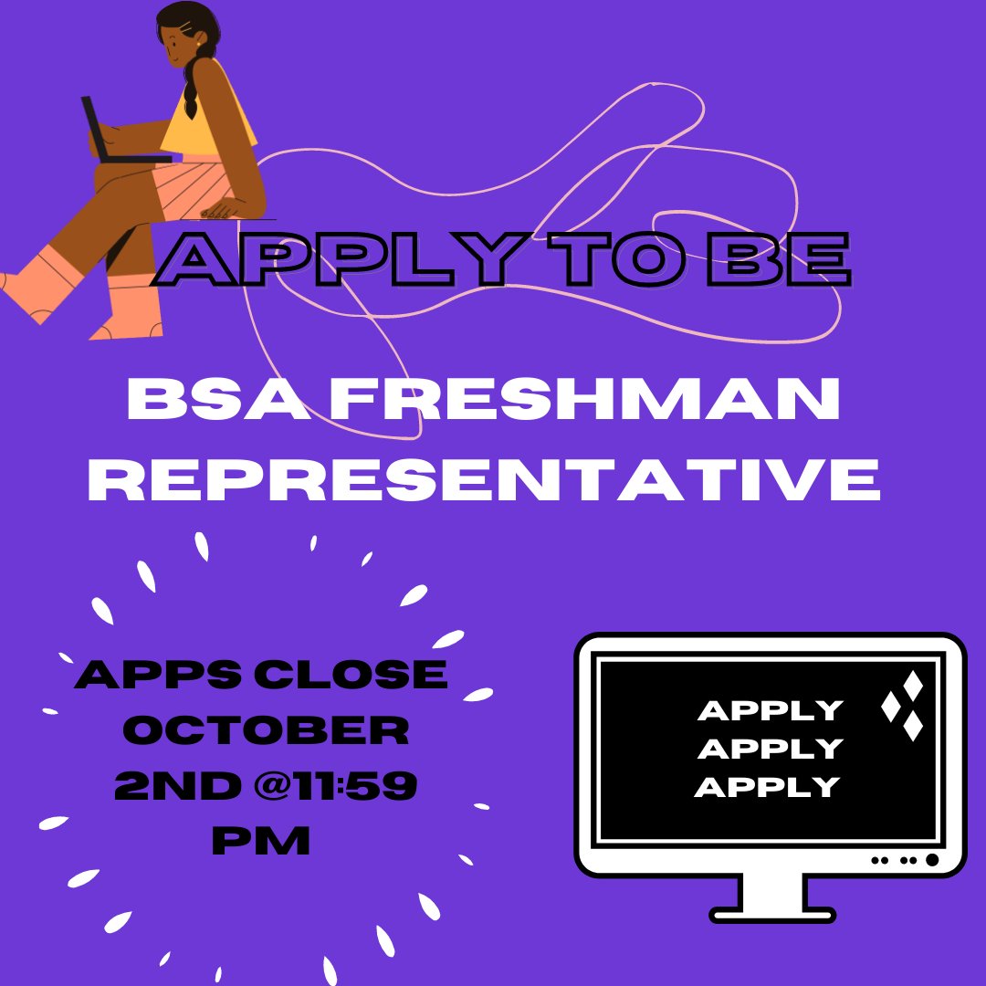 _VandyBSA's tweet photo. Are you a Freshman that wants to get involved in BSA? Apply to be the Freshman Rep!! We want to hear your ideas and make them a reality. Apps close on October 2nd at 11:59pm. Let us know if you have any questions! https://t.co/npQiKvAMYm