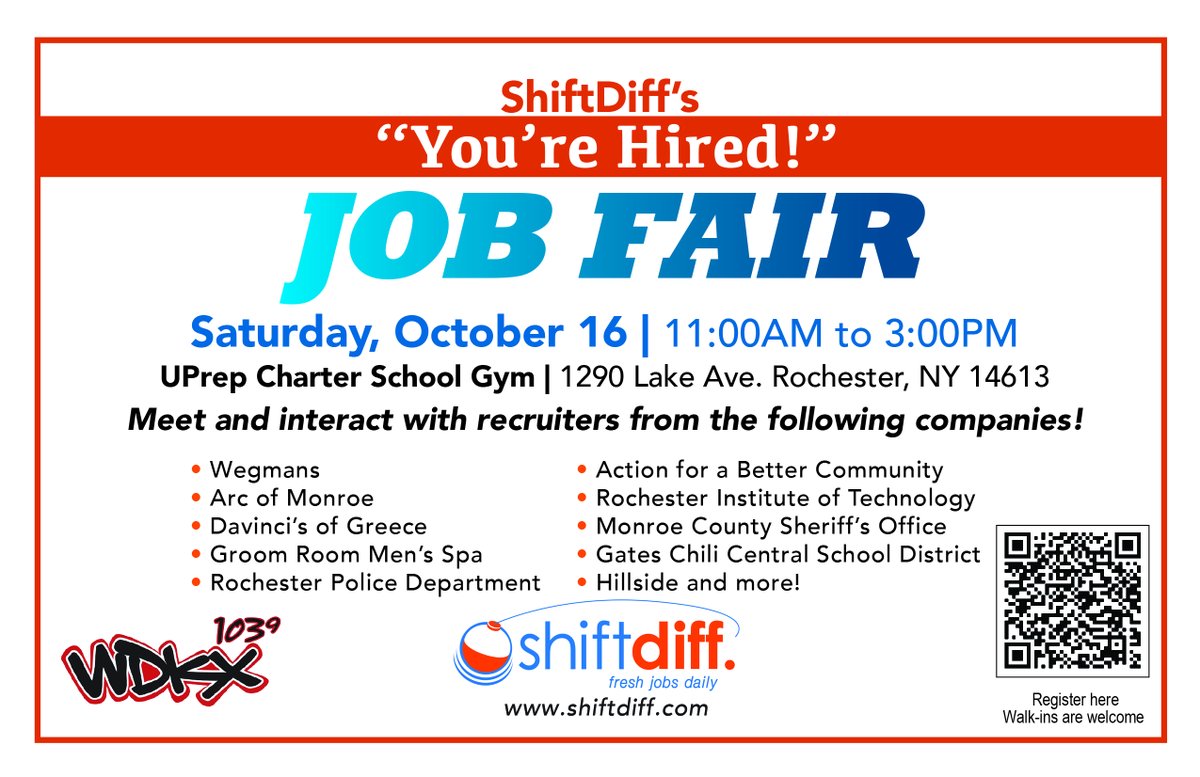 B2SROC's tweet photo. @1039WDKX  @Shiftdiff
 #JobFair #JobSeekersROC #RochesterNY https://t.co/r5AS2VkLhq