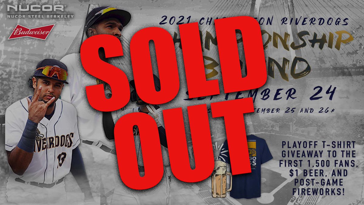 ChasRiverDogs's tweet image. We have the best fans in @MiLB.  Game 3 of the Low-A East Championship Series tonight is sold out.  Tickets remain for Saturday and Sunday, if those games are necessary. If those contests are not played, a refund will be issued. #LetsGoDogs #Here4HC

atmilb.com/3lUDrge