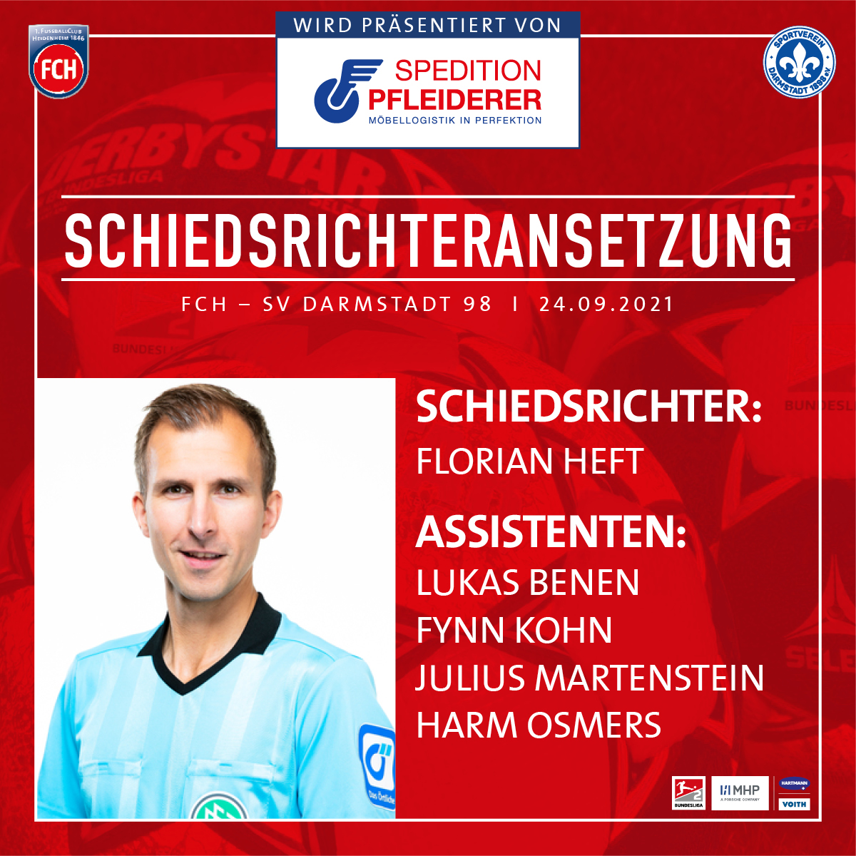 FCH1846's tweet photo. Die Schiedsrichteransetzung wird präsentiert von der Spedition #Pfleiderer: Florian Heft kommt heute 🆚 @sv98 bereits zu seinem 13. Einsatz in einem Spiel mit FCH Beteiligung.
"Print at Home"-Tickets: 👉https://t.co/qCbJ3XEjlm
🔴🔵 Zweite Liga. Erste Liebe. #NurDerFCH #FCHSVD https://t.co/RxRKywNHrY