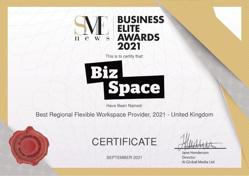 BizSpaceUK's tweet photo. We are proud to have been named Best Regional Flexible Workspace Provider (UK) at the @SME__News Business Elite Awards 2021. These awards are given purely on merit, recognising the very best in the business. #businesselite #flexibleworking #bizspace https://t.co/bLkqTwiPDm