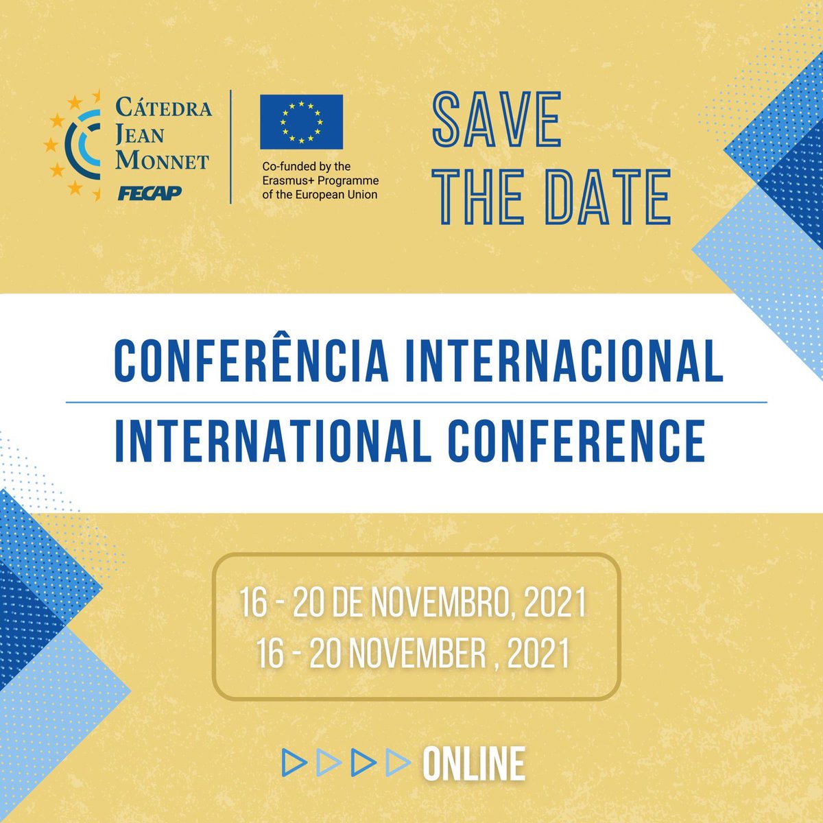 Divulgação 👇

Conferência Internacional Online da Cátedra Jean Monnet FECAP - evento com palestras e apresentação de trabalhos submetidos por estudantes de graduação e pós-graduação.

Inscrições e submissões de propostas em:
catedrafecap.sinteseeventos.com.br